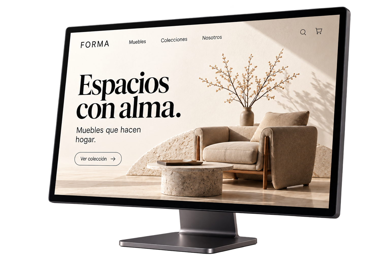 Concepto FORMA: una web de mobiliario con el mensaje Espacios con alma.
